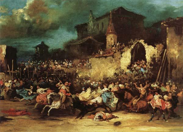 Eugenio Lucas Velazquez Village Bullfight France oil painting art